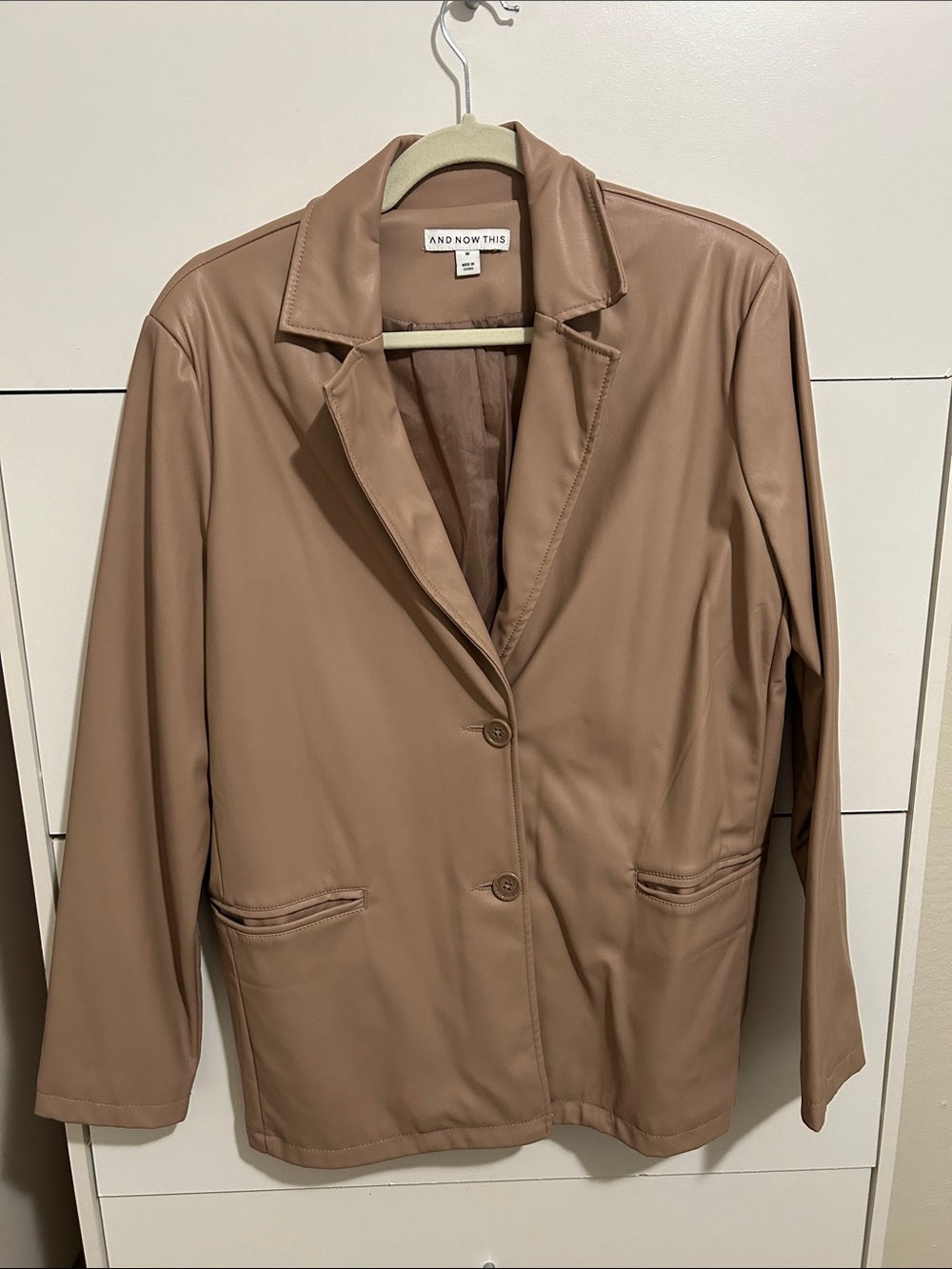 And Now This Women's Faux Leather Blazer in Taupe